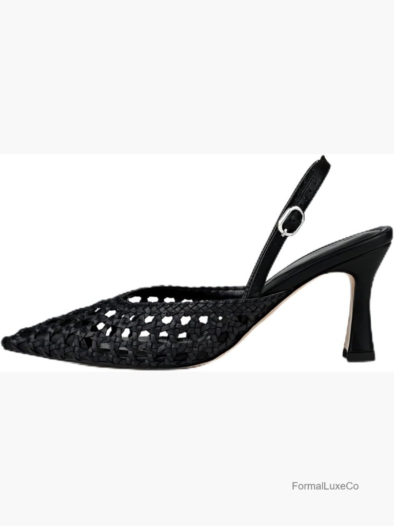 Woven Slingback Heels Pointed Toe Pumps 3.5 Inch Heel